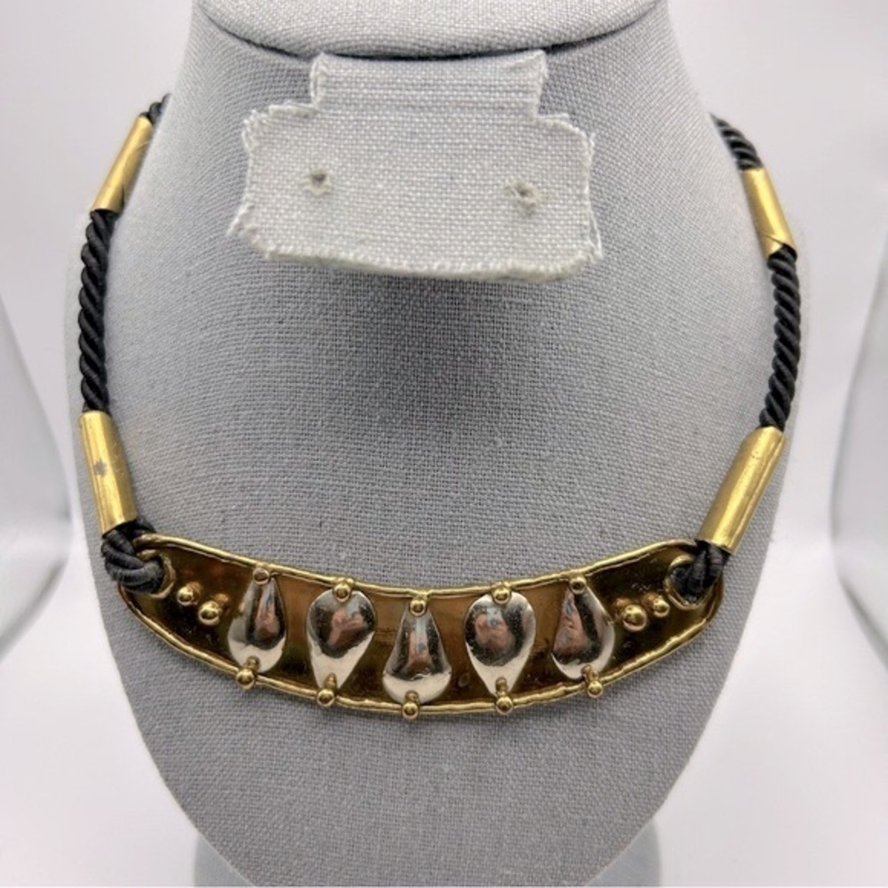 Made in Mexico Quality Abstract Gold Tone Metal Statement Short Necklace Signed